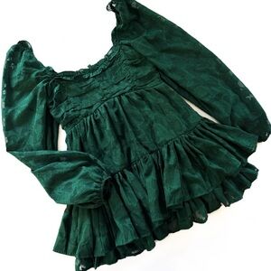 Altar’d State Dress Womens Small Green Jacquard Floral Tiered Mini Holiday